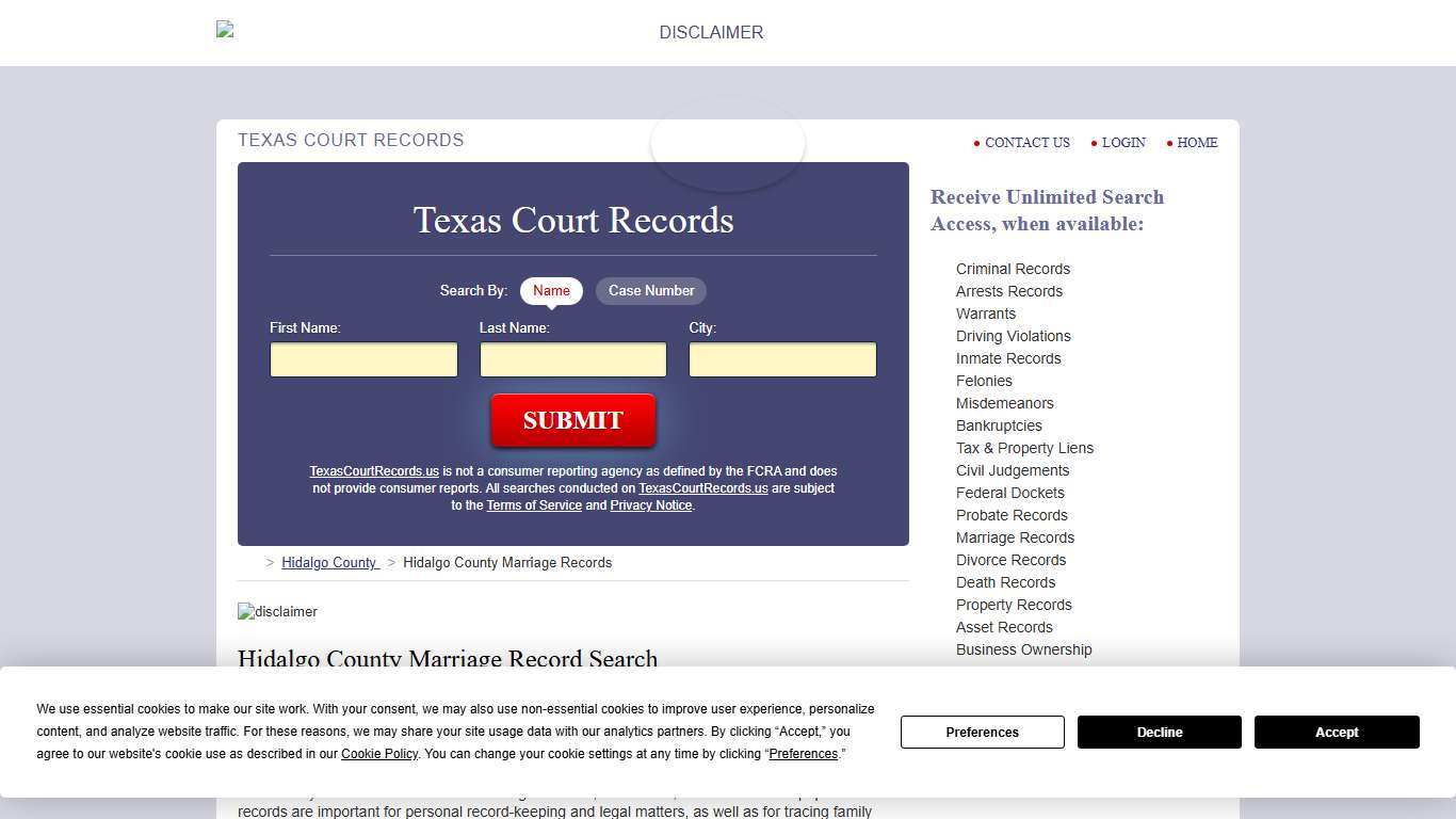 Hidalgo County Marriage Records TexasCourtRecords.us